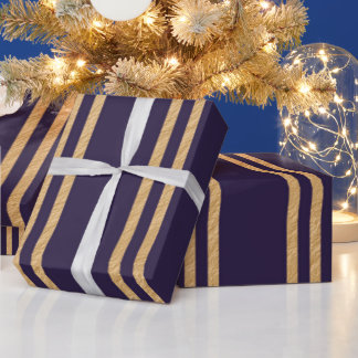 Gold Nugget Stripes on a Navy Blue Background Wrapping Paper