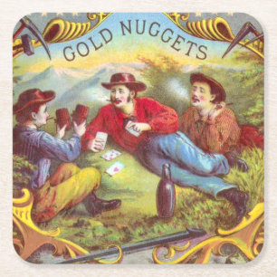 Gold Nuggets Antique Cigar Label  Square Paper Coaster