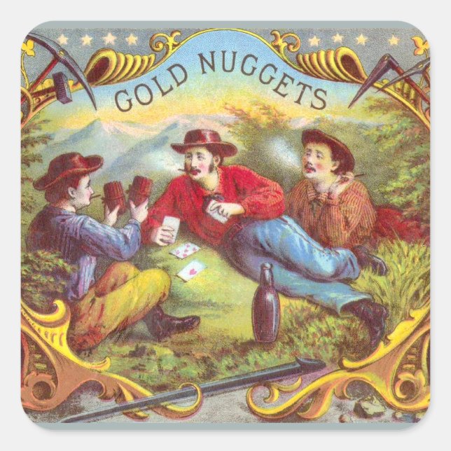 Gold Nuggets: Antique Cigar Label Wild West Art (Front)