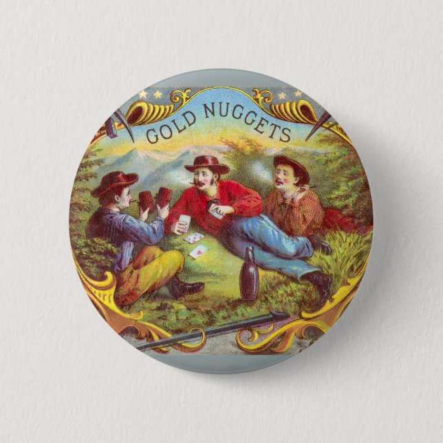 Gold Nuggets: Antique Cigar Label Wild West Art 6 Cm Round Badge (Front)