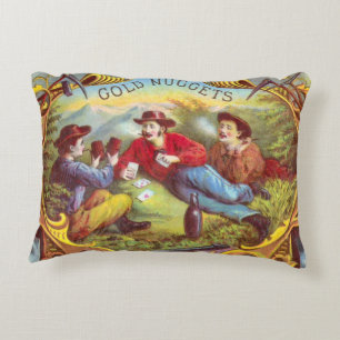 Gold Nuggets: Antique Cigar Label Wild West Art Decorative Cushion