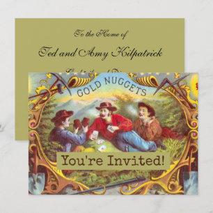 Gold Nuggets: Antique Cigar Label Wild West Art Invitation