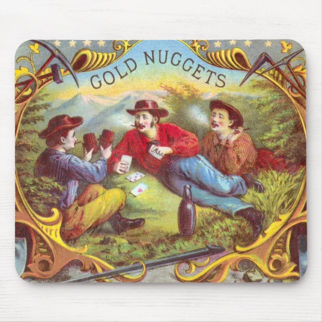Gold Nuggets: Antique Cigar Label Wild West Art Mouse Pad (Front)