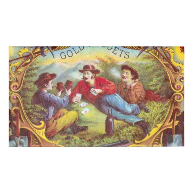 Gold Nuggets: Antique Cigar Label Wild West Art Name Tag (Front)