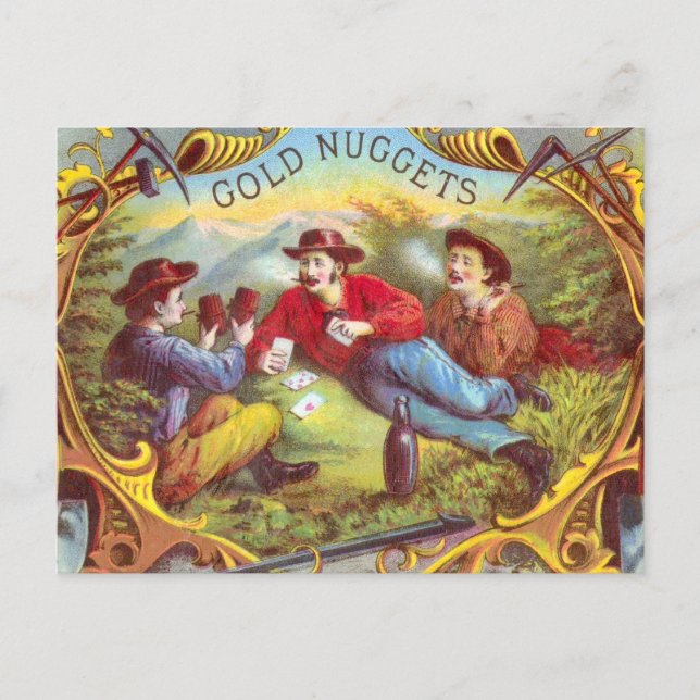 Gold Nuggets: Antique Cigar Label Wild West Art Postcard (Front)