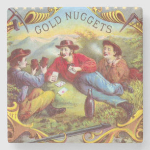Gold Nuggets: Antique Cigar Label Wild West Art Stone Coaster