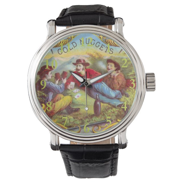 Gold Nuggets: Antique Cigar Label Wild West Art Watch (Front)