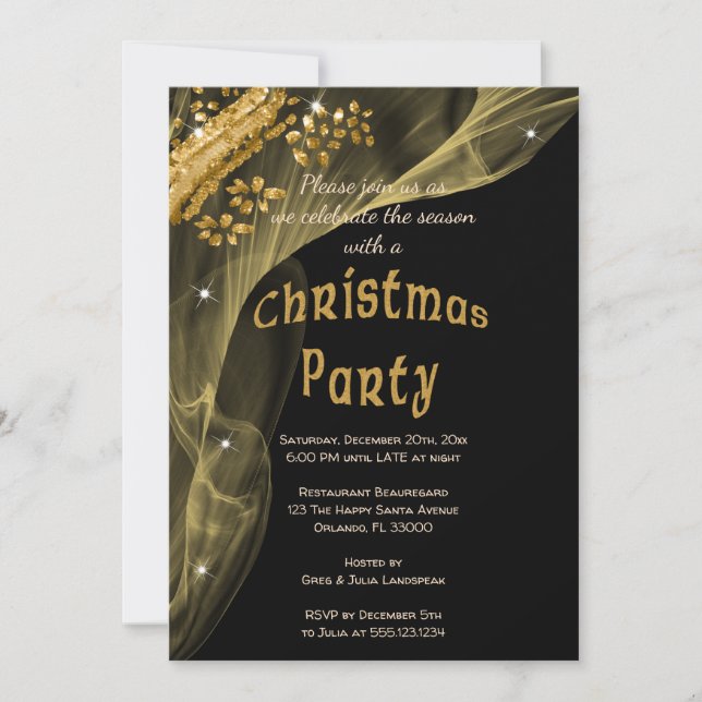 Gold Nuggets & Gold Smoke Veil Christmas Invitation (Front)