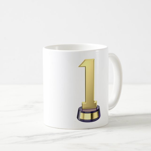 Gold number one trophy coffee mug (Front Right)