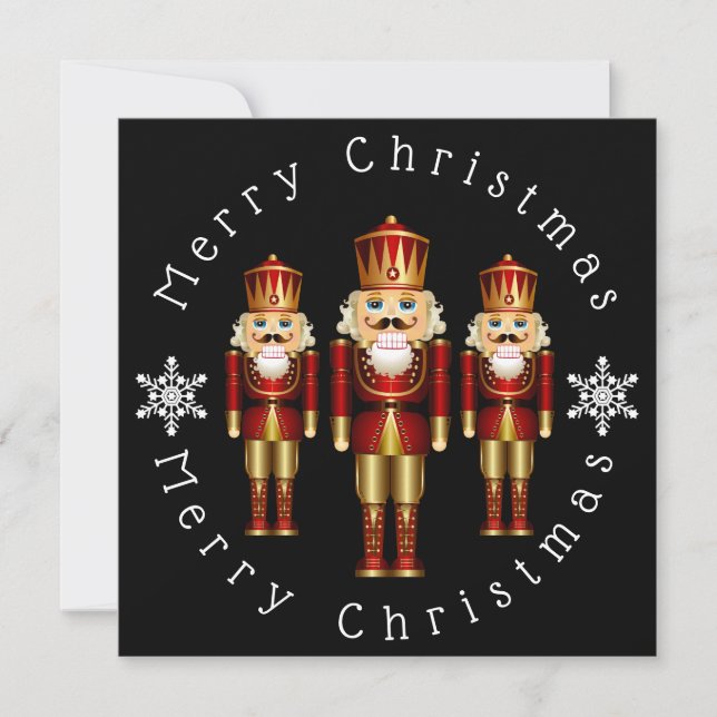 Gold Nutcrackers Personalise Christmas Card (Front)