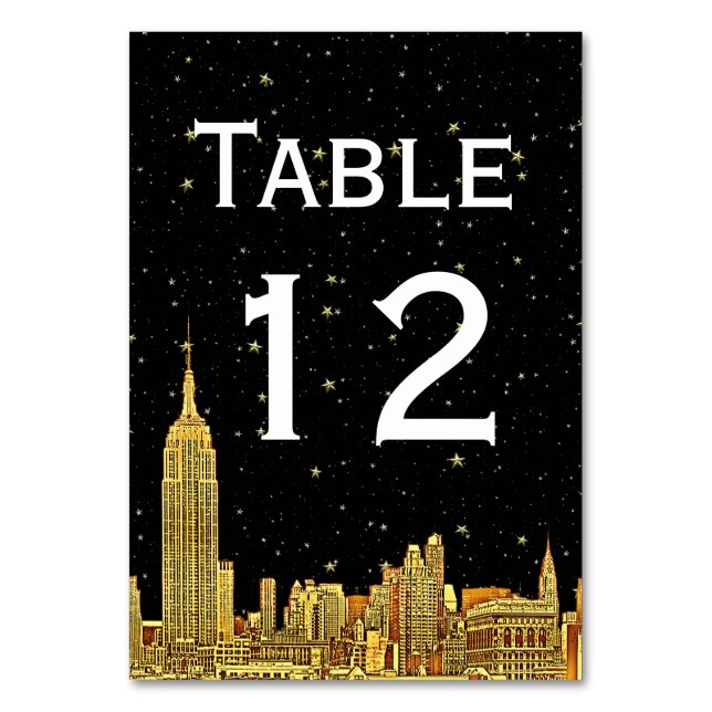 Gold NYC Skyline Starry Sky Table Number DIY BG (Front)