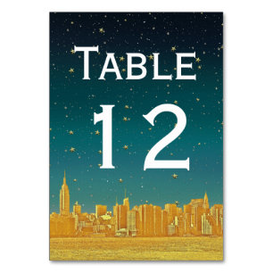 Gold NYC Wide Skyline Etch Dusk Starry DIY BG Table Number