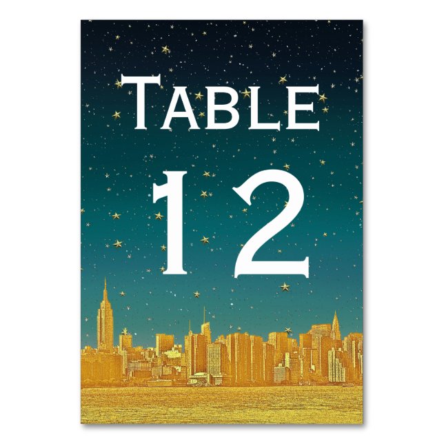 Gold NYC Wide Skyline Etch Dusk Starry DIY BG Table Number (Back)