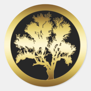 GOLD OAK TREE CLASSIC ROUND STICKER