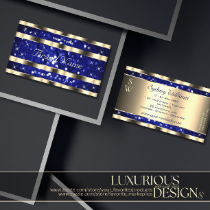 Gold Ocean Blue Glitter Luminous Stars Initials Business Card
