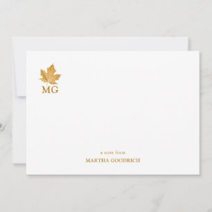 Gold Ochre Maple Leaf Personalised Monogram Card