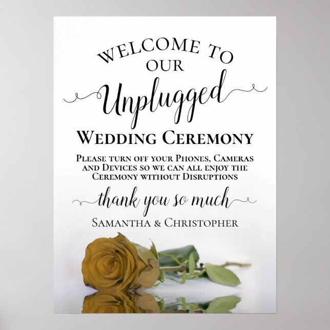 Gold Ochre Rose Chic Unplugged Wedding Ceremony Poster (Front)