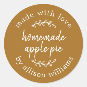 Gold Ochre Rustic Homemade Baked Goods Apple Pie Classic Round Sticker