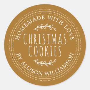 Gold Ochre Rustic Homemade Christmas Cookies Classic Round Sticker