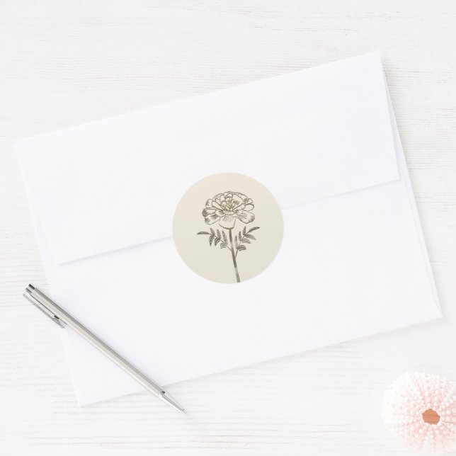 Gold October Marigold Classic Round Sticker (Envelope)