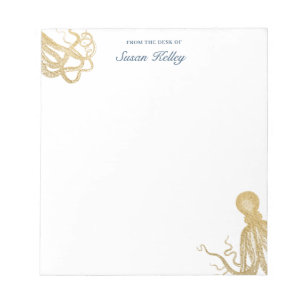 Gold Octopus Personalised Notepad