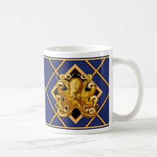 Gold Octopus Ship Rope Navy Blue Nautical Mug/Cup Coffee Mug