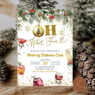 Gold Oh What Fun Christmas Cocktail Holiday Party Invitation