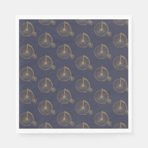 Gold Old Fashioned Unicycle Line Drawing Navy Blue Napkin