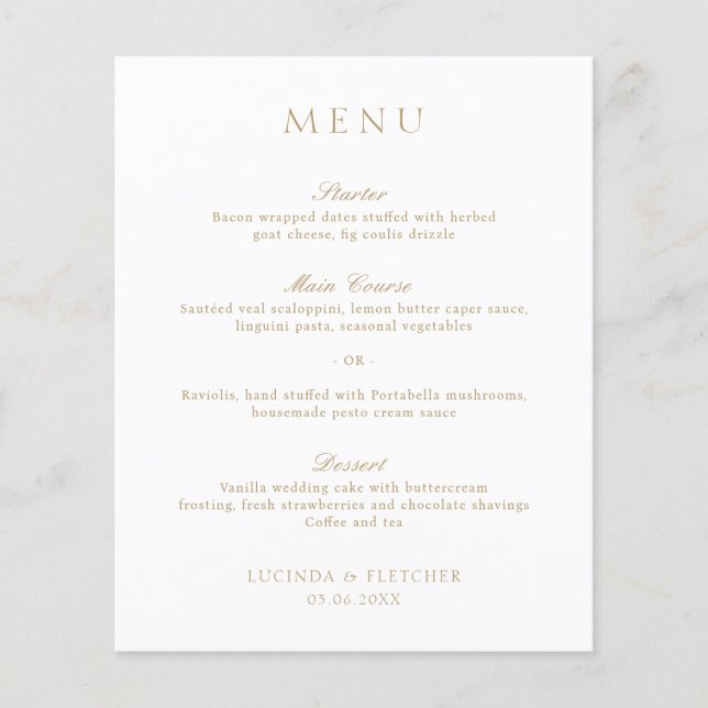 Gold Old Money Elegant Wedding Menu (Front)