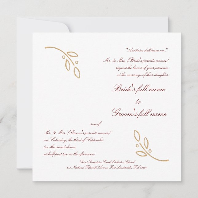 Gold Olive Branch Invitation (Front)