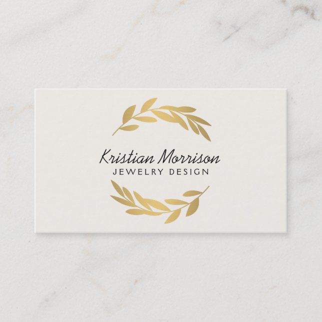 Gold Olive Branch Wreath on Ivory Business Card (Front)