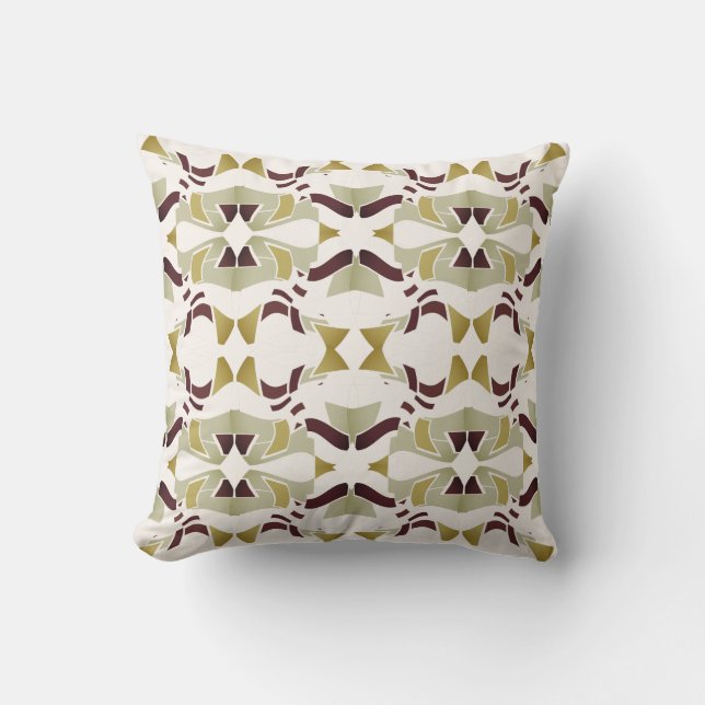 Gold Olive Burgundy Beige on White Large Tiles Cushion (Front)