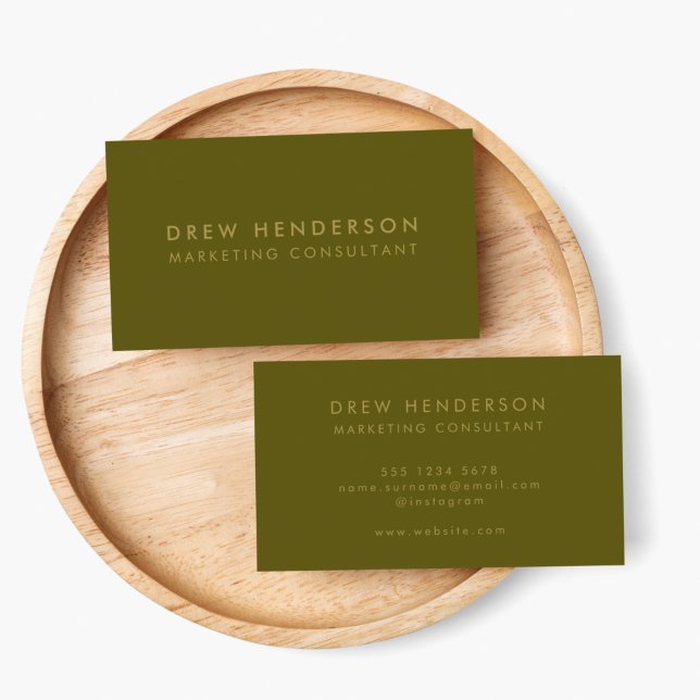 Gold Olive Green | Minimalist Modern Professional Business Card (Make a lasting impression with this sleek olive green and gold custom business card design)