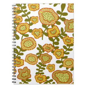 Gold Olive Orange Floral Design © Cathy Thompson Notebook