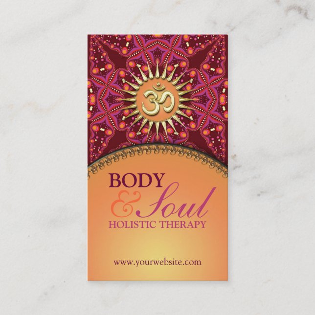 Gold OM Batik  New Age Holistic Business Card (Front)