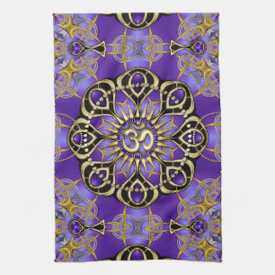 Gold OM Purple Mandala Mindful Home Decor Tea Towel