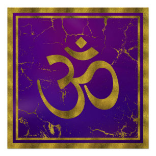 Gold OM symbol - Aum, Omkara  on Purple/Indigo Poster