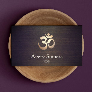 Gold Om Symbol Yoga and Meditation Wood Look Business Card