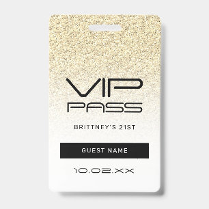 Gold Ombre Glitter Glam VIP Pass 21st Invitation ID Badge