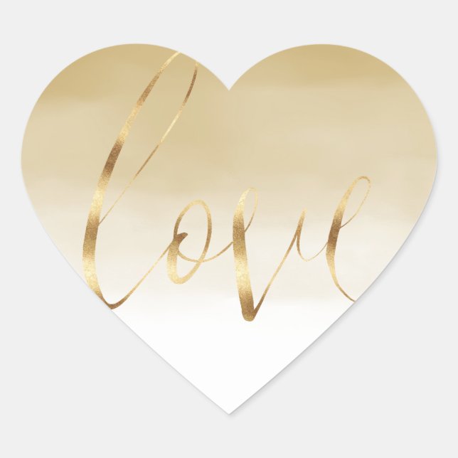 Gold Ombre Love Heart Sticker (Front)