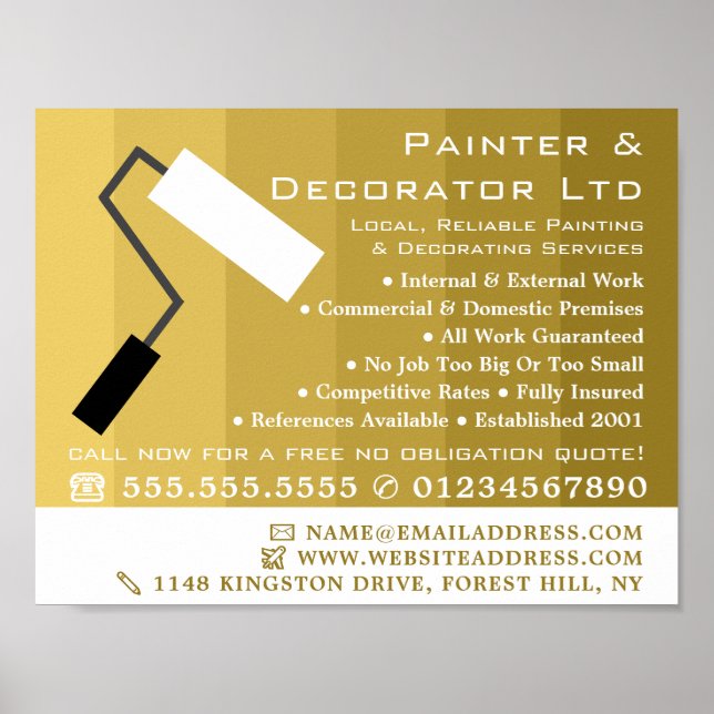 Gold Ombre & Paint Roller, Painter & Decorator Poster (Front)