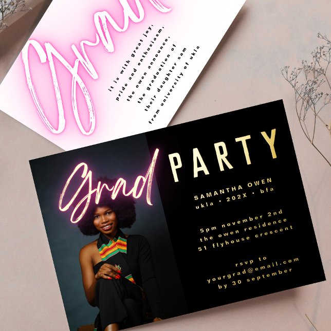 GOLD Ombre Pink Neon Elegant Grad Photo Party (Creator Uploaded)