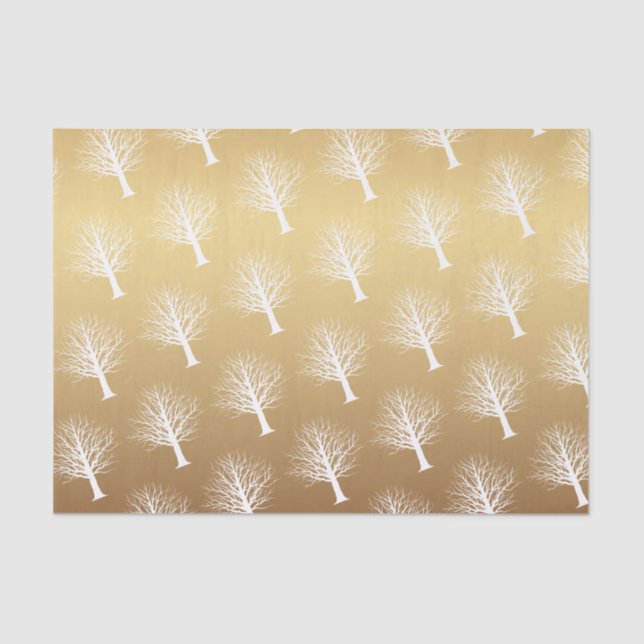 Gold Ombre with White Winter Trees Tissue Paper (Front)