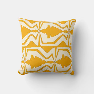 Gold on Beige Horizontal Large Abstract Sound Wave Cushion