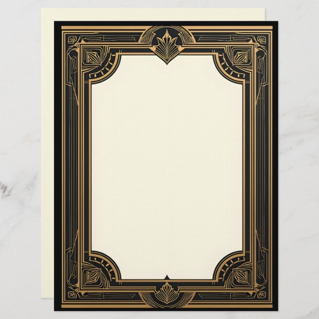 Gold on Black Art Deco Classic Custom Letterhead (Front/Back)