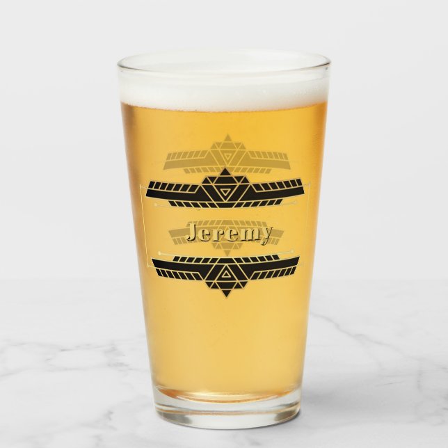 Gold on Black Art Deco Label Glass (Front Filled)