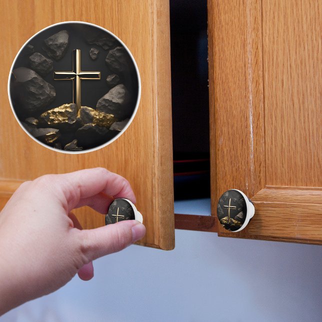 Gold on Black Cross Ceramic Knob (Creator Uploaded)