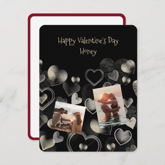 Gold-on-Black Elegant Flat Valentine Card (Front/Back)