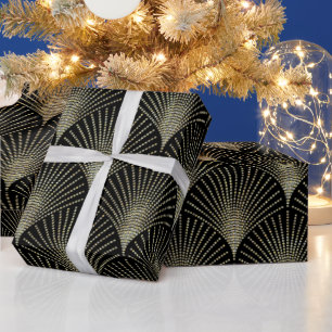 Gold On Black Geometric Art Deco Pattern  Wrapping Paper