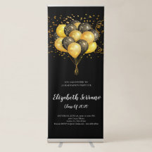 Gold On black Graduation Party Balloons & Confetti